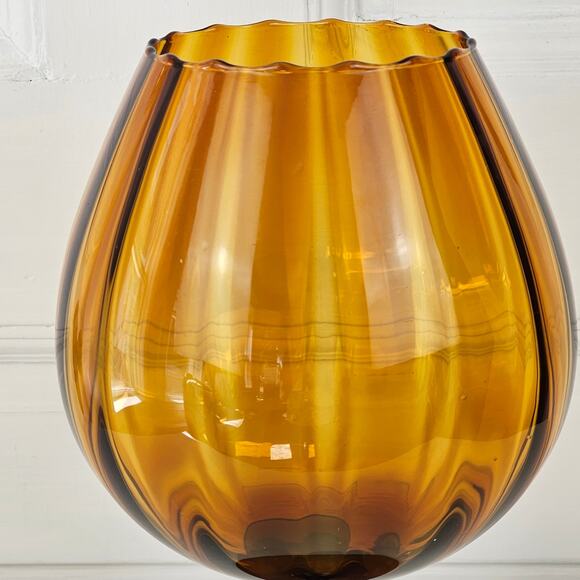 Vintage 1960s MCM Mid century amber brown glass pedestal bowl vase 5 x 12 - Picture 2 of 16